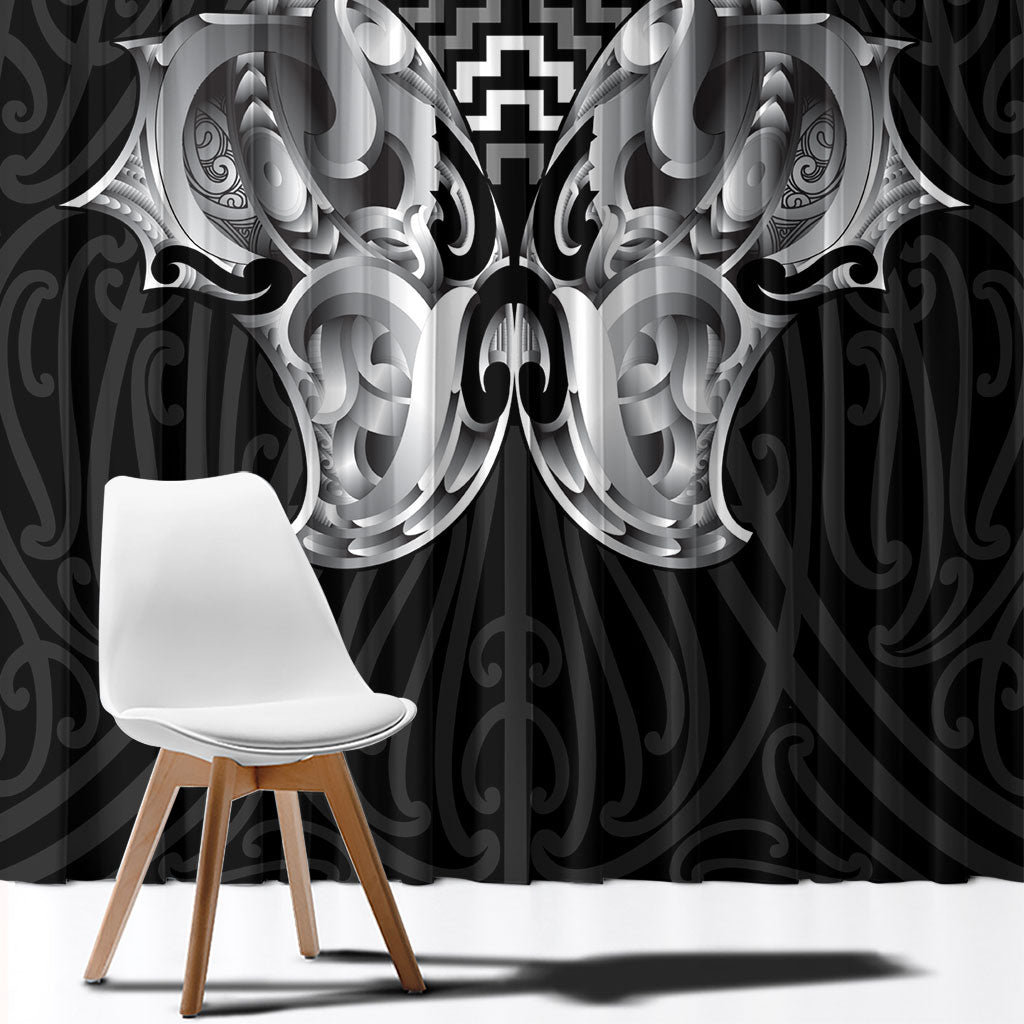 Aotearoa Kowhaiwhai Poutama Black Motif Window Curtain