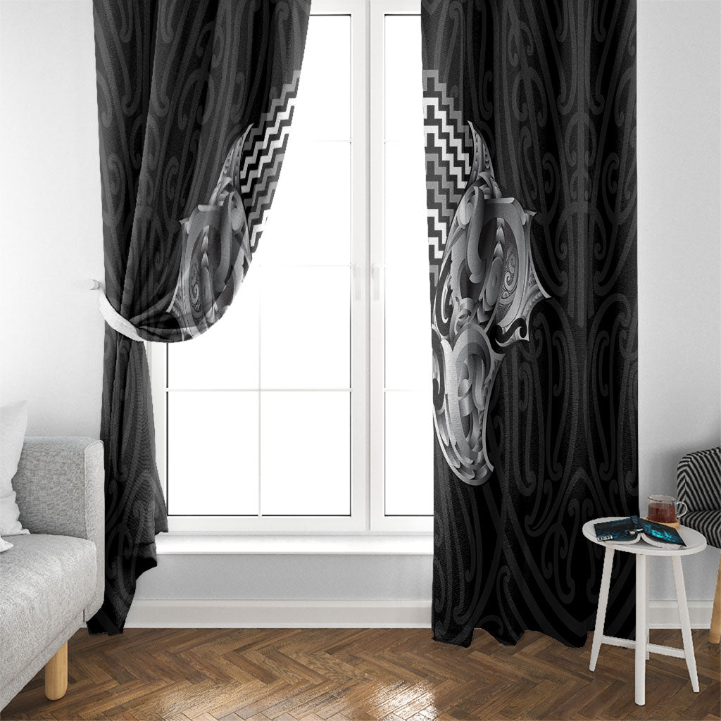 Aotearoa Kowhaiwhai Poutama Black Motif Window Curtain