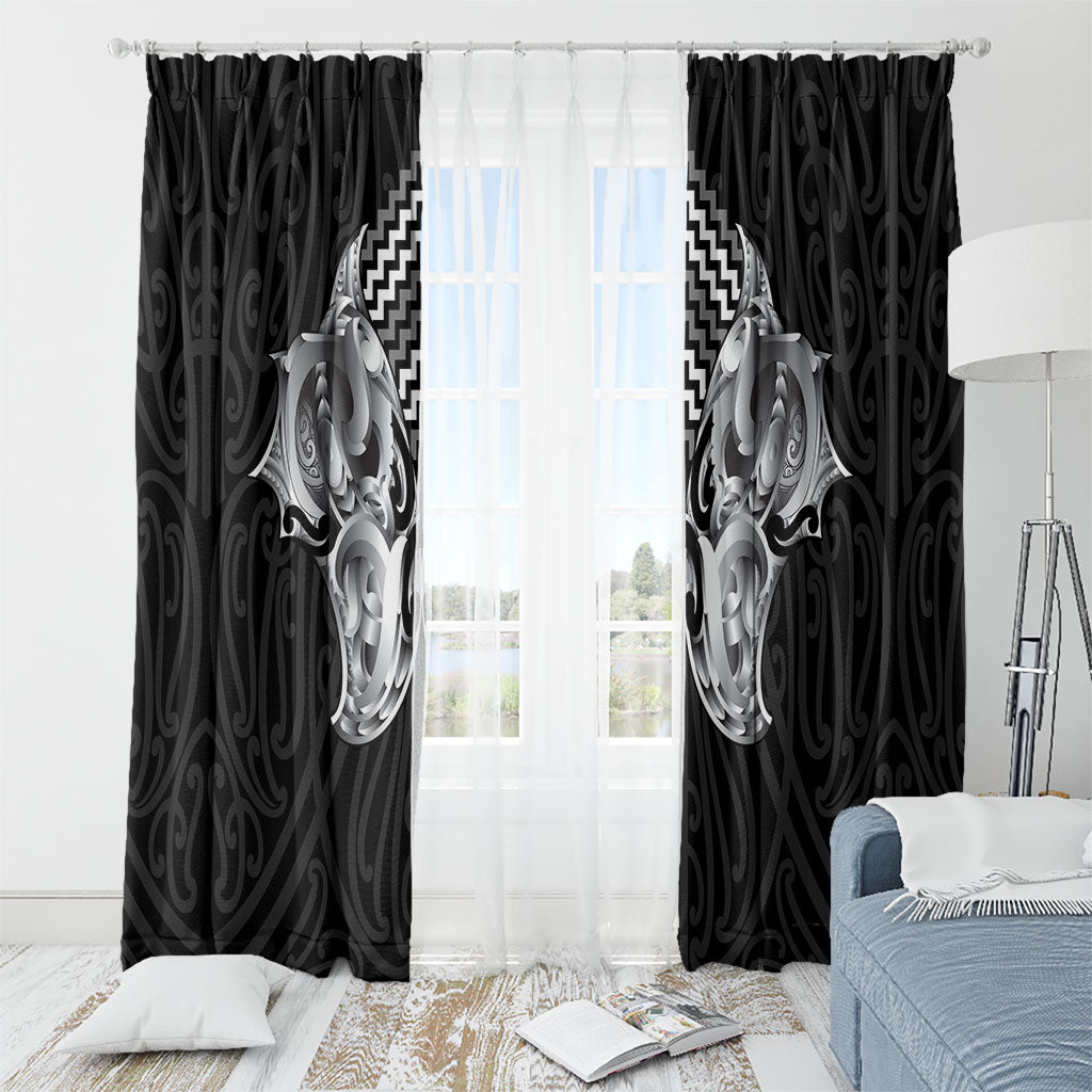 Aotearoa Kowhaiwhai Poutama Black Motif Window Curtain