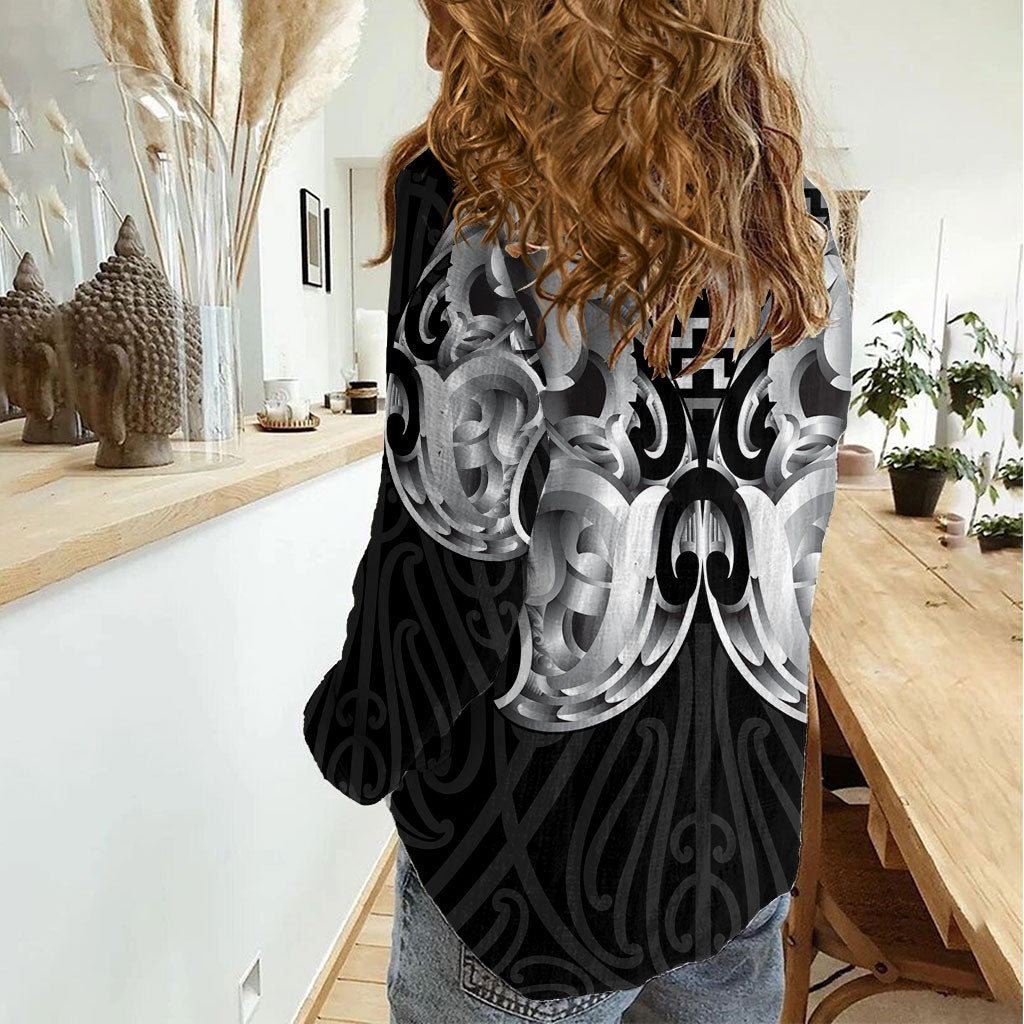 Aotearoa Kowhaiwhai Poutama Black Motif Women Casual Shirt