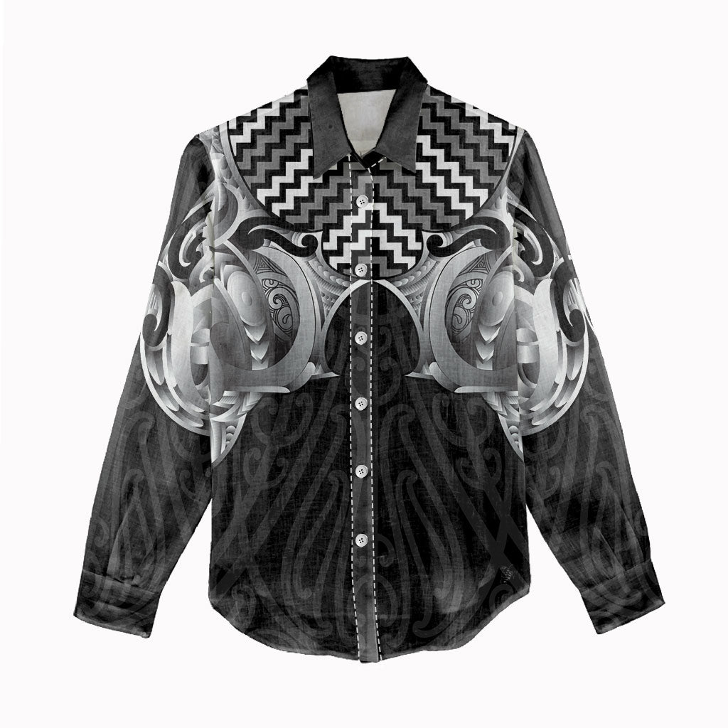 Aotearoa Kowhaiwhai Poutama Black Motif Women Casual Shirt