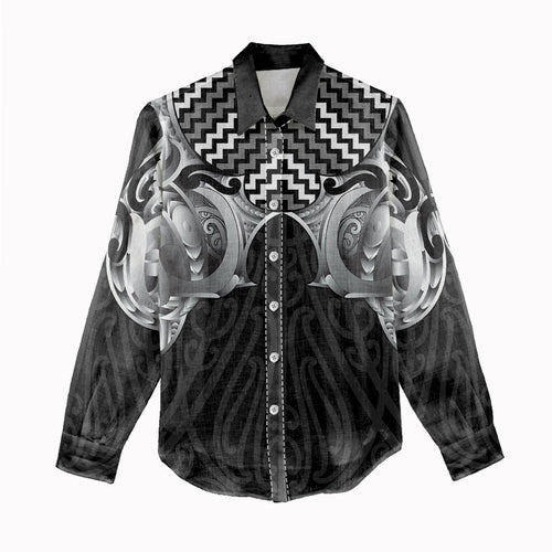 Aotearoa Kowhaiwhai Poutama Black Motif Women Casual Shirt