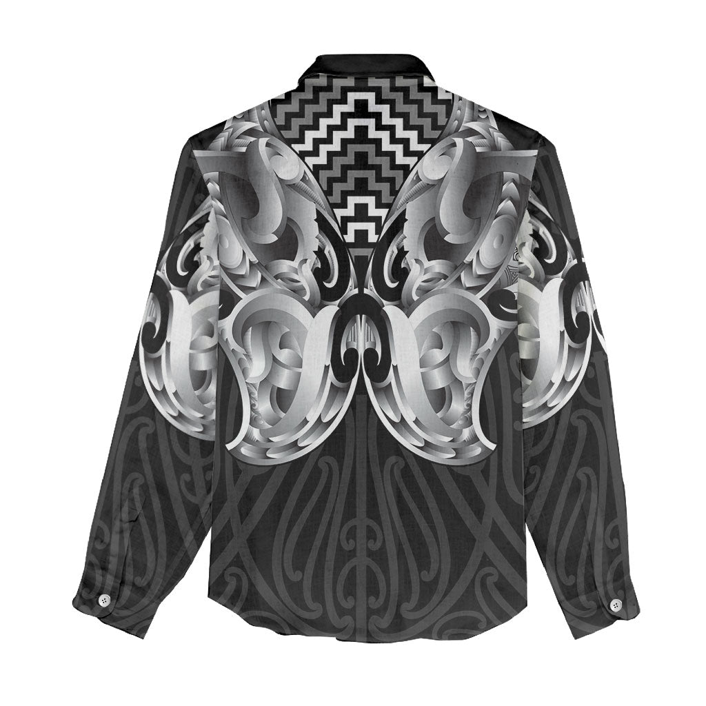 Aotearoa Kowhaiwhai Poutama Black Motif Women Casual Shirt