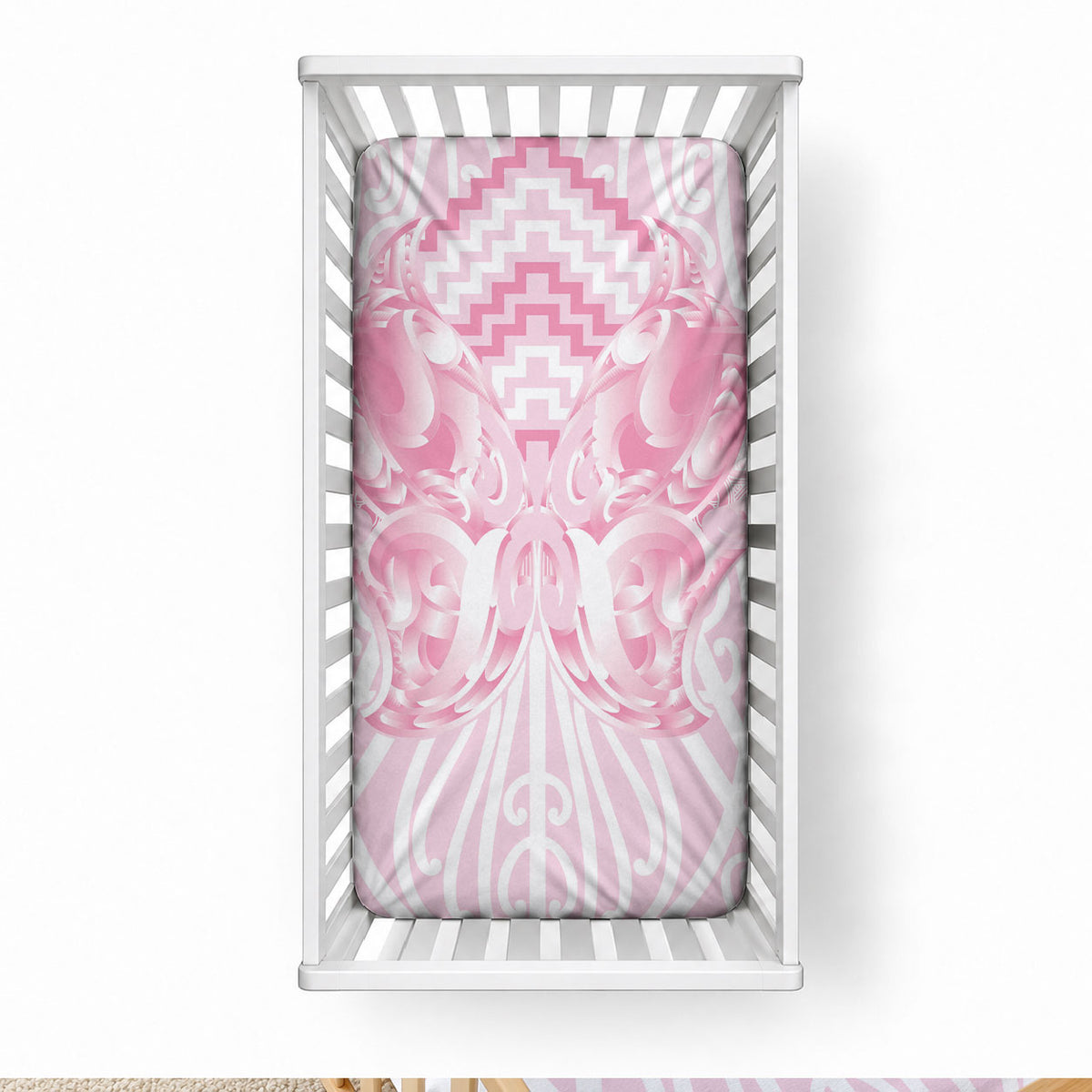 Aotearoa Kowhaiwhai Poutama Pink Motif Baby Bed Cover
