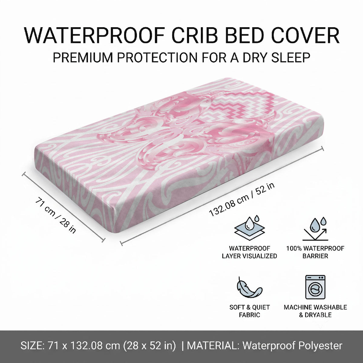 Aotearoa Kowhaiwhai Poutama Pink Motif Baby Bed Cover
