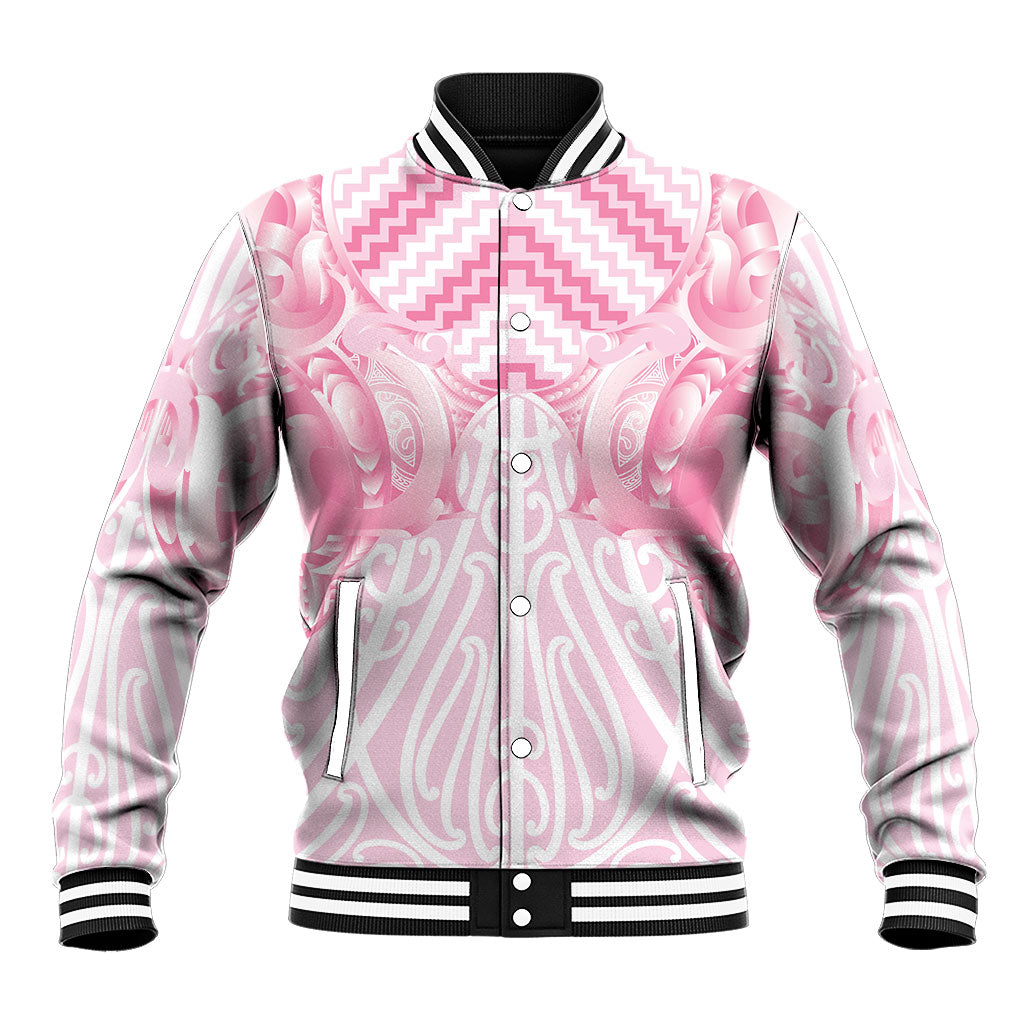 Aotearoa Kowhaiwhai Poutama Pink Motif Baseball Jacket