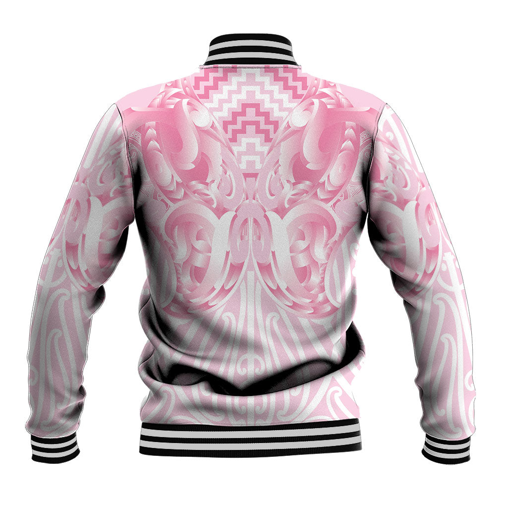 Aotearoa Kowhaiwhai Poutama Pink Motif Baseball Jacket