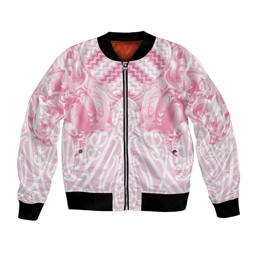 Aotearoa Kowhaiwhai Poutama Pink Motif Bomber Jacket