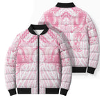 Aotearoa Kowhaiwhai Poutama Pink Motif Bomber Puffer Jacket