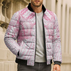 Aotearoa Kowhaiwhai Poutama Pink Motif Bomber Puffer Jacket