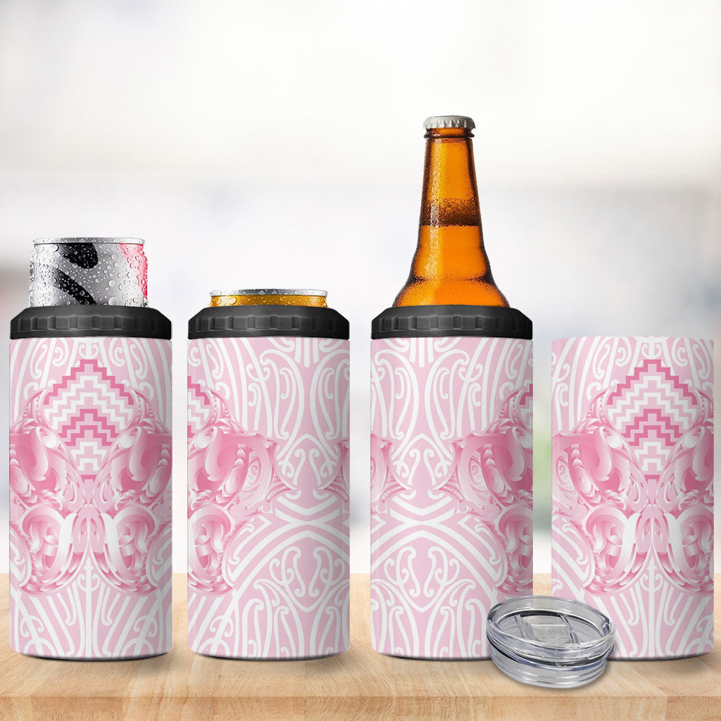 Aotearoa Kowhaiwhai Poutama Pink Motif 4 in 1 Can Cooler Tumbler