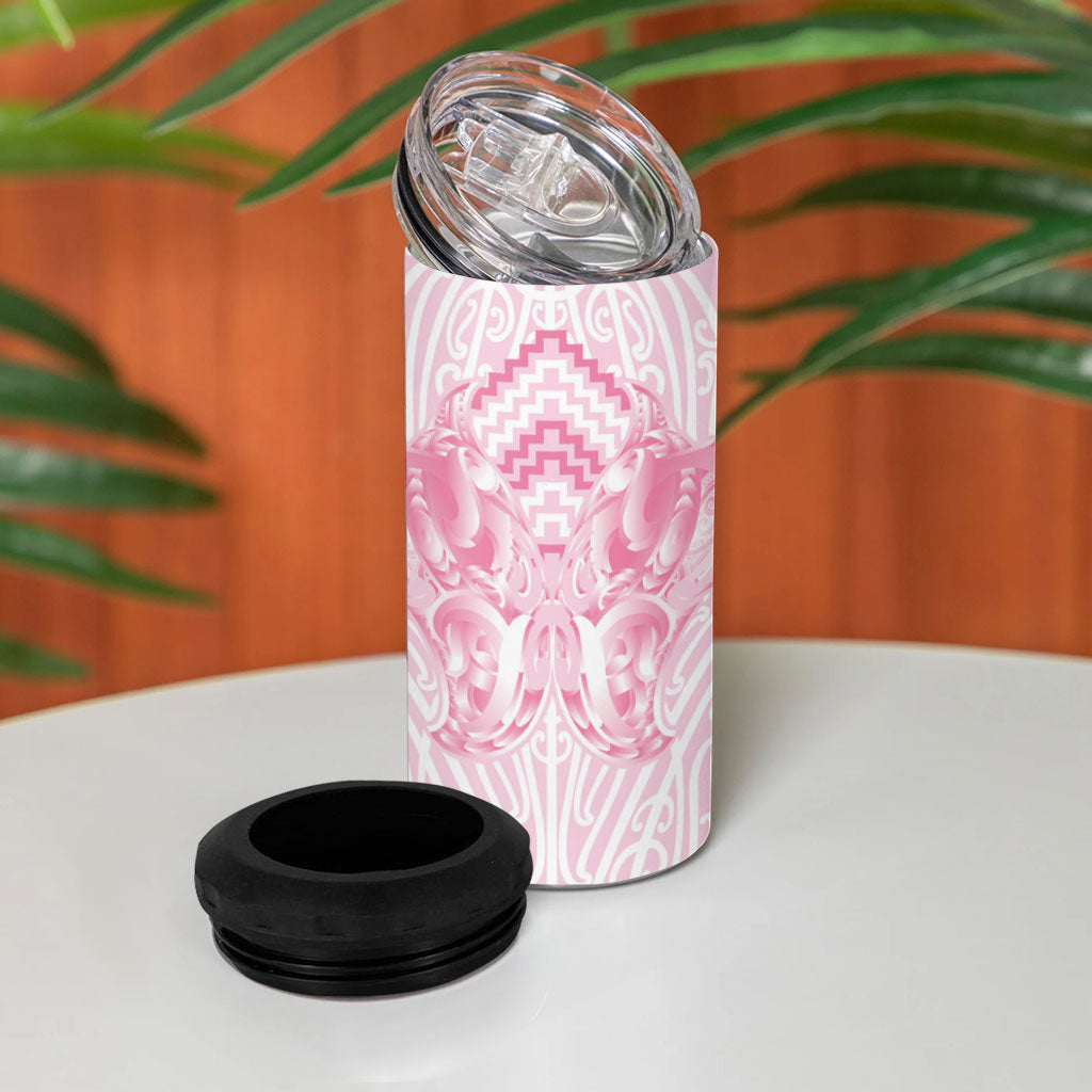 Aotearoa Kowhaiwhai Poutama Pink Motif 4 in 1 Can Cooler Tumbler