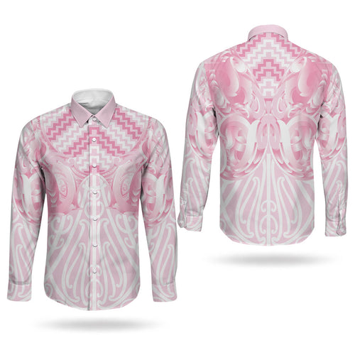 Aotearoa Kowhaiwhai Poutama Pink Motif Couples Matching Long Sleeve Bodycon Dress and Long Sleeve Button Shirt