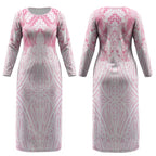 Aotearoa Kowhaiwhai Poutama Pink Motif Couples Matching Long Sleeve Bodycon Dress and Long Sleeve Button Shirt