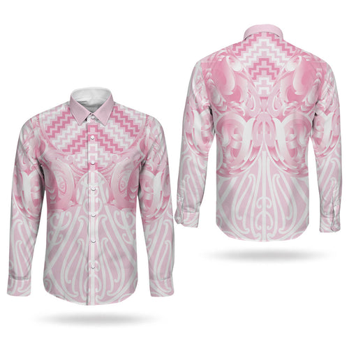 Aotearoa Kowhaiwhai Poutama Pink Motif Couples Matching Summer Maxi Dress and Long Sleeve Button Shirt