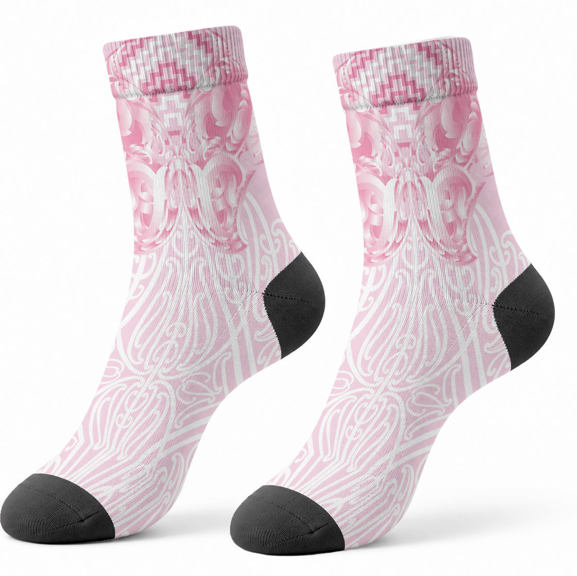 Aotearoa Kowhaiwhai Poutama Pink Motif Crew Socks