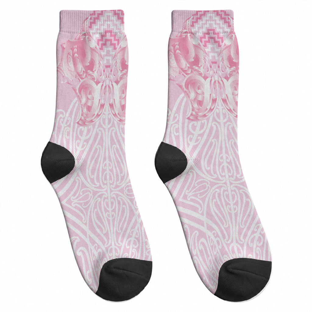 Aotearoa Kowhaiwhai Poutama Pink Motif Crew Socks