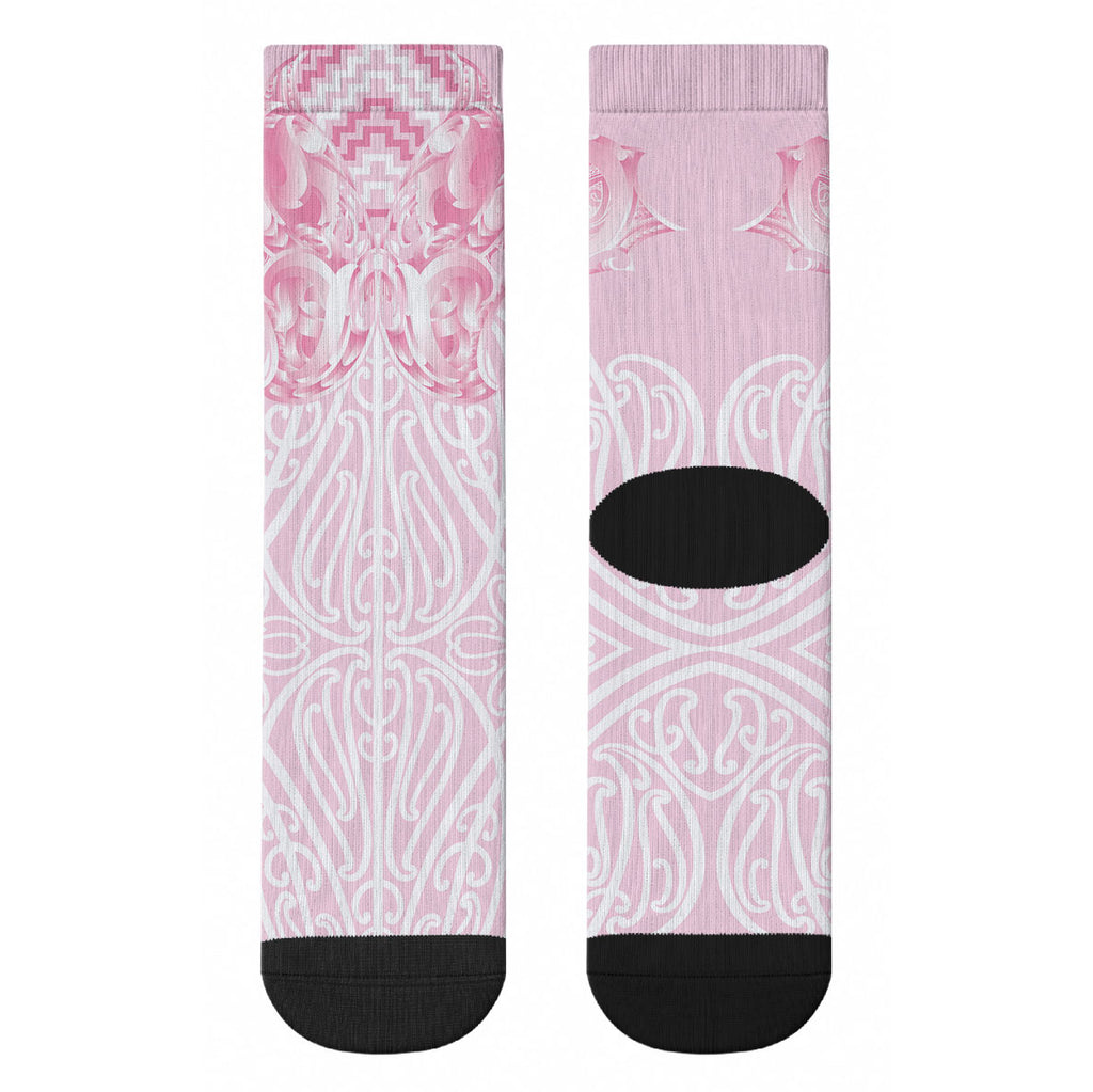 Aotearoa Kowhaiwhai Poutama Pink Motif Crew Socks