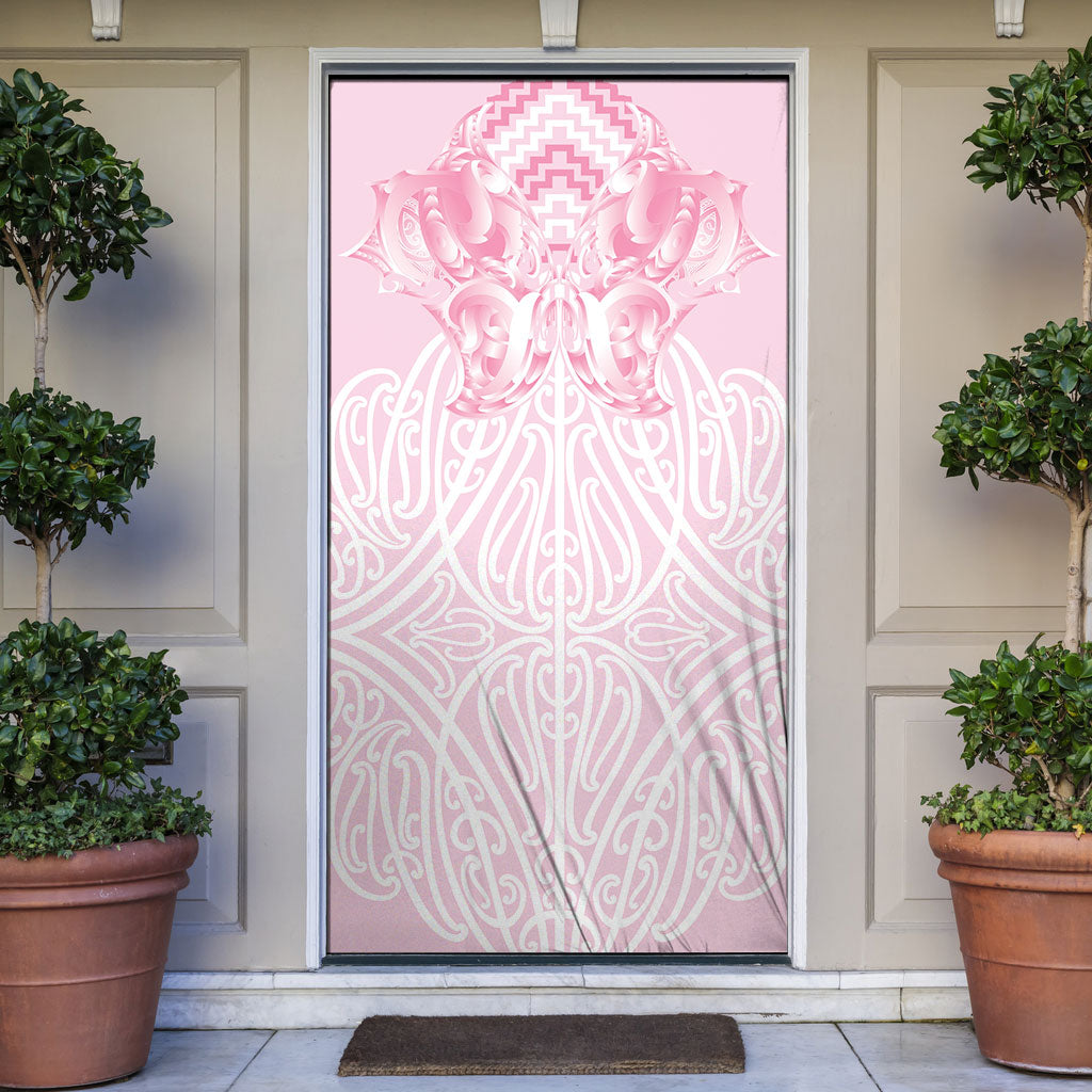 Aotearoa Kowhaiwhai Poutama Pink Motif Door Cover