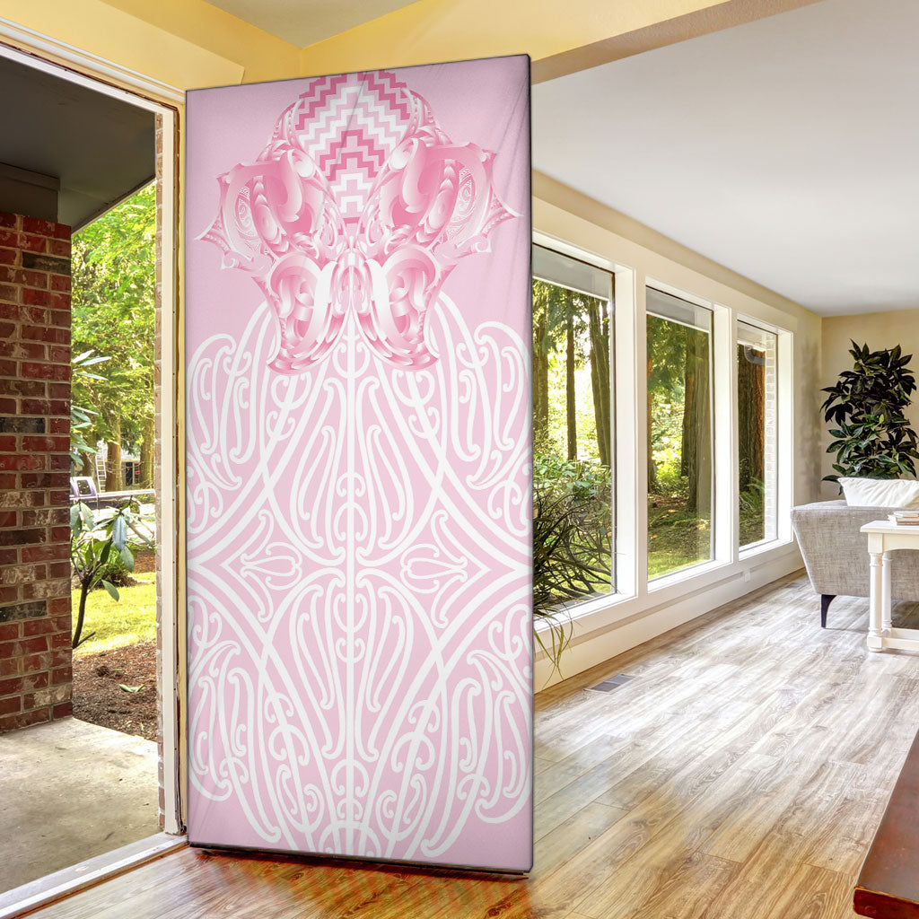 Aotearoa Kowhaiwhai Poutama Pink Motif Door Cover