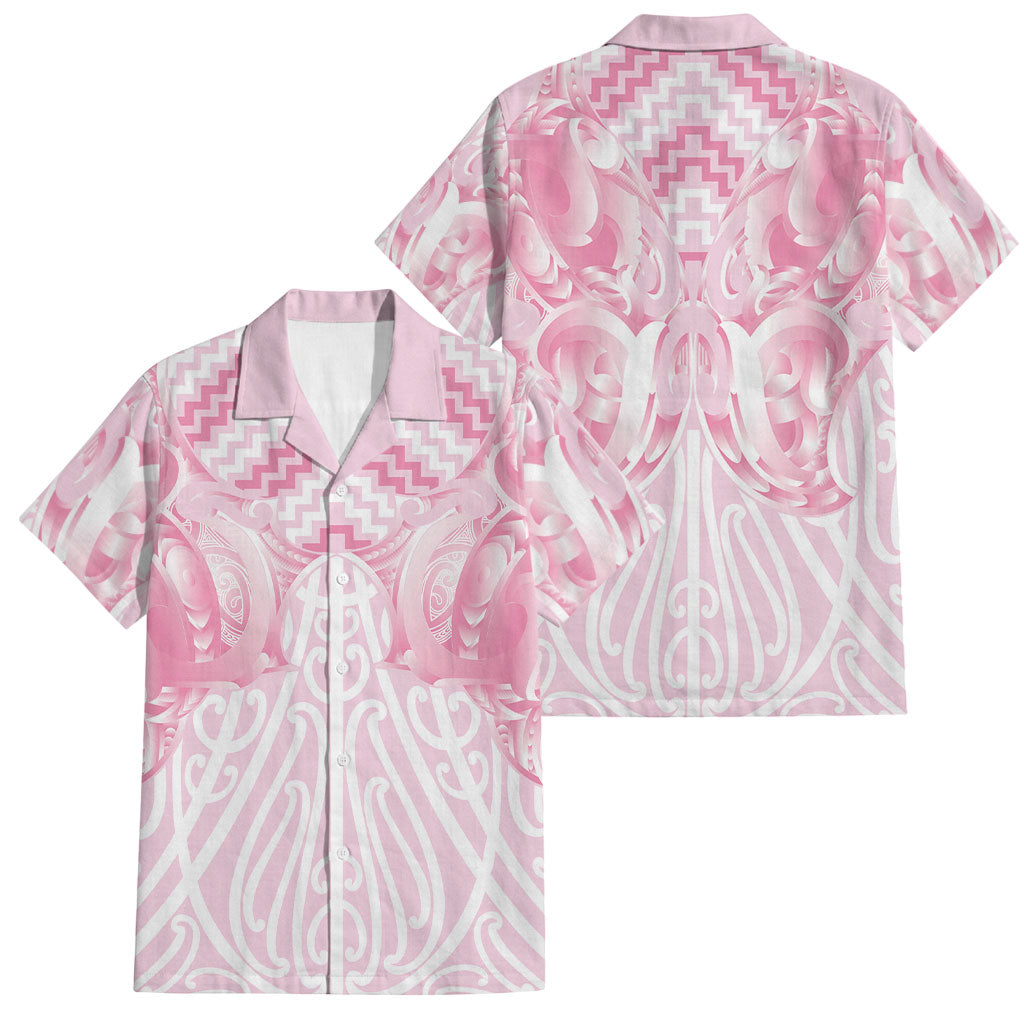 Aotearoa Kowhaiwhai Poutama Pink Motif Family Matching Off Shoulder Short Dress and Hawaiian Shirt