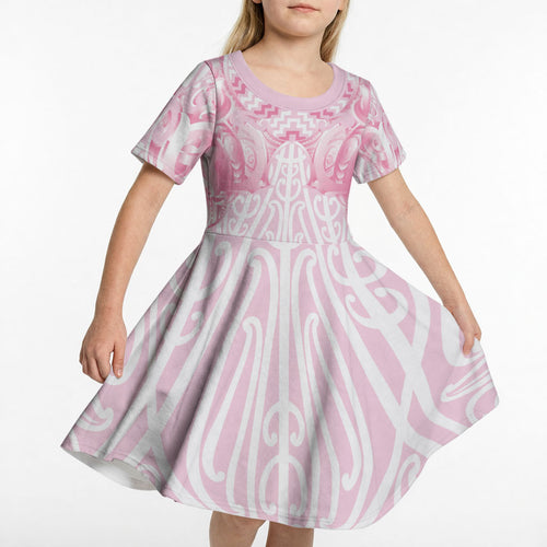 Aotearoa Kowhaiwhai Poutama Pink Motif Kid Short Sleeve Dress