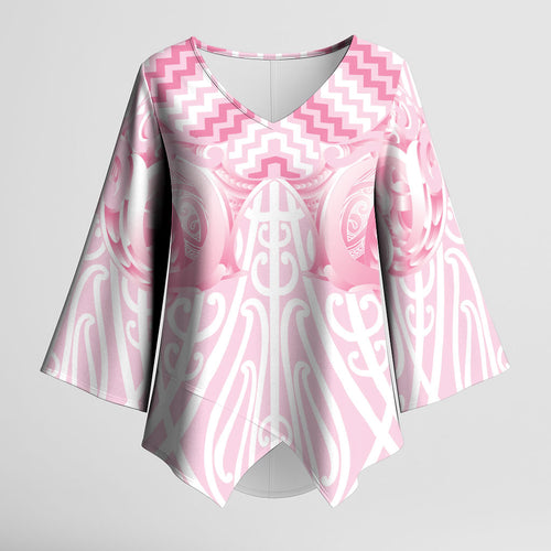 Aotearoa Kowhaiwhai Poutama Pink Motif Kimono Sleeve Blouse