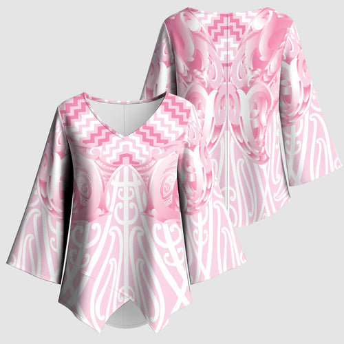 Aotearoa Kowhaiwhai Poutama Pink Motif Kimono Sleeve Blouse