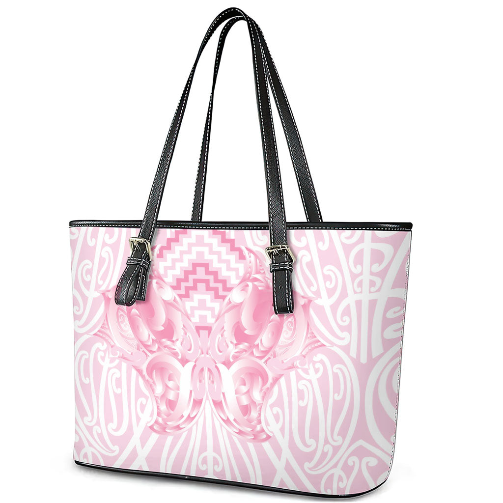 Aotearoa Kowhaiwhai Poutama Pink Motif Leather Tote Bag