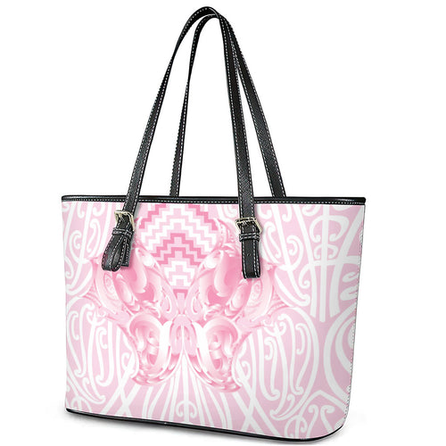 Aotearoa Kowhaiwhai Poutama Pink Motif Leather Tote Bag