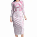 Aotearoa Kowhaiwhai Poutama Pink Motif Long Sleeve Bodycon Dress