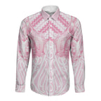 Aotearoa Kowhaiwhai Poutama Pink Motif Long Sleeve Button Shirt