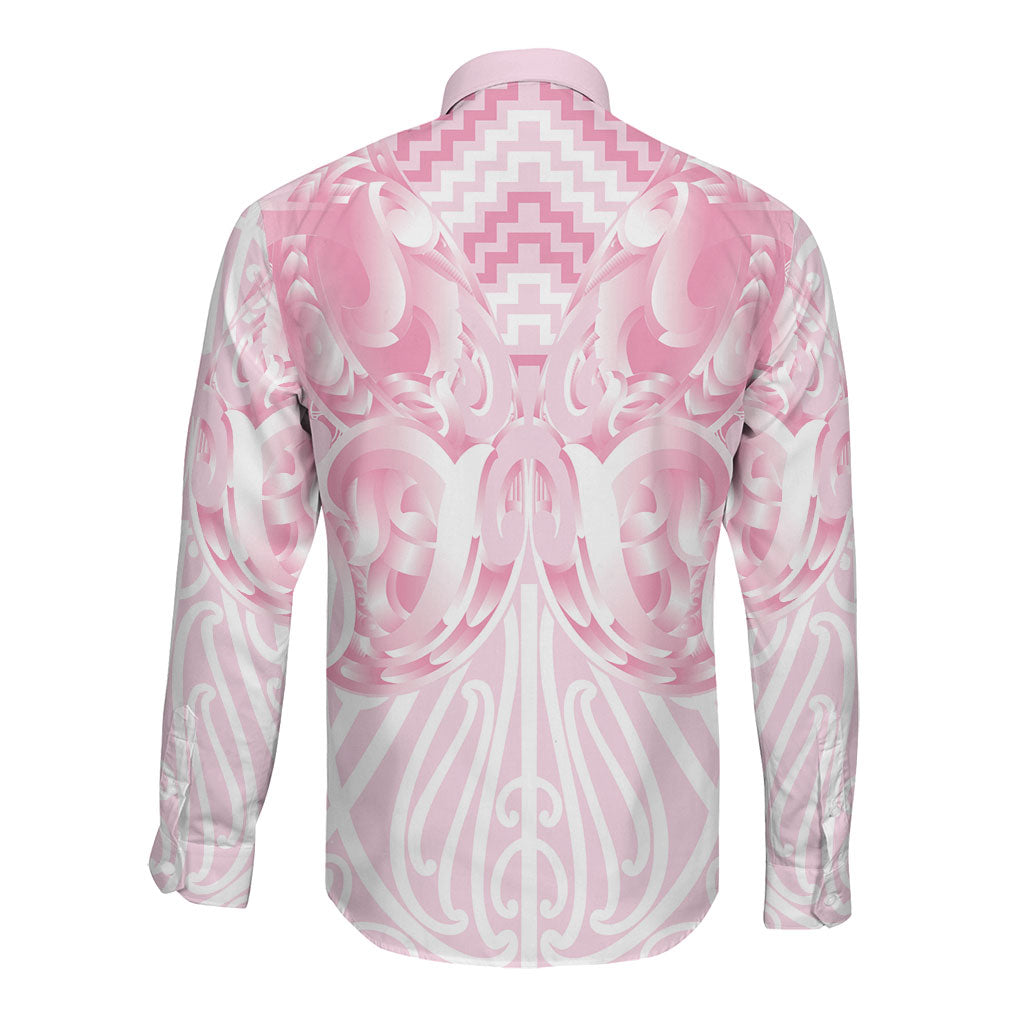 Aotearoa Kowhaiwhai Poutama Pink Motif Long Sleeve Button Shirt
