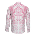 Aotearoa Kowhaiwhai Poutama Pink Motif Long Sleeve Button Shirt