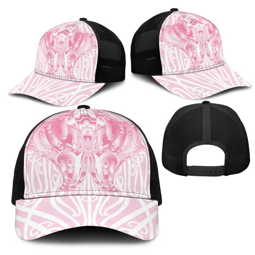 Aotearoa Kowhaiwhai Poutama Pink Motif Mesh Trucker Cap