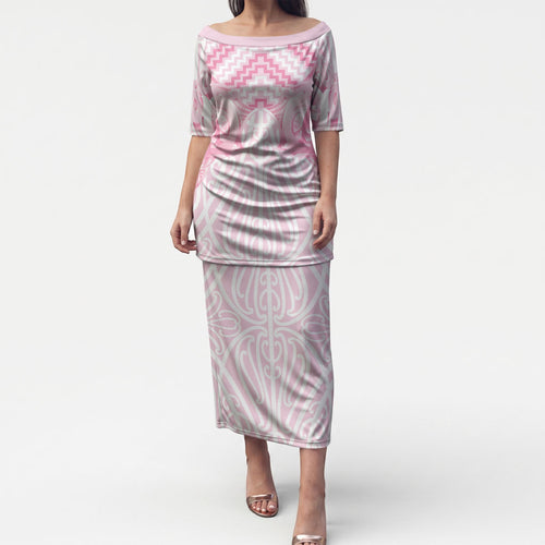 Aotearoa Kowhaiwhai Poutama Pink Motif Puletasi