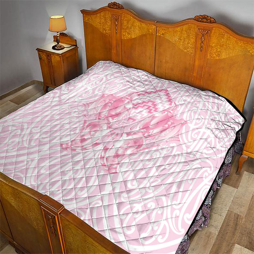 Aotearoa Kowhaiwhai Poutama Pink Motif Quilt