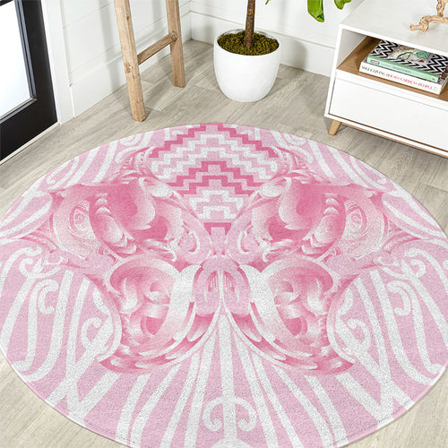 Aotearoa Kowhaiwhai Poutama Pink Motif Round Carpet