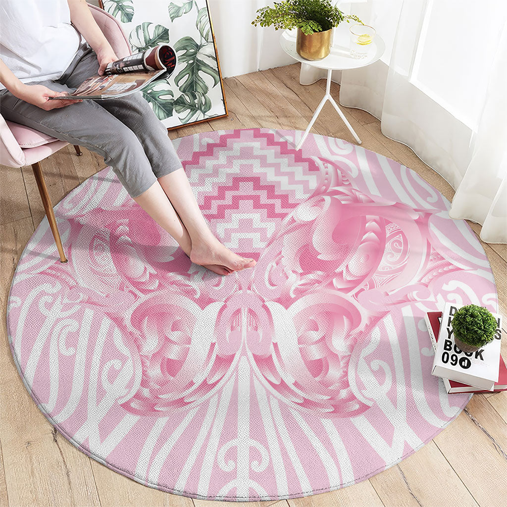 Aotearoa Kowhaiwhai Poutama Pink Motif Round Carpet