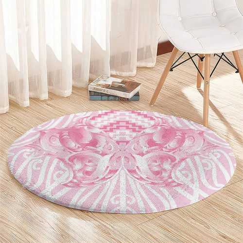 Aotearoa Kowhaiwhai Poutama Pink Motif Round Carpet