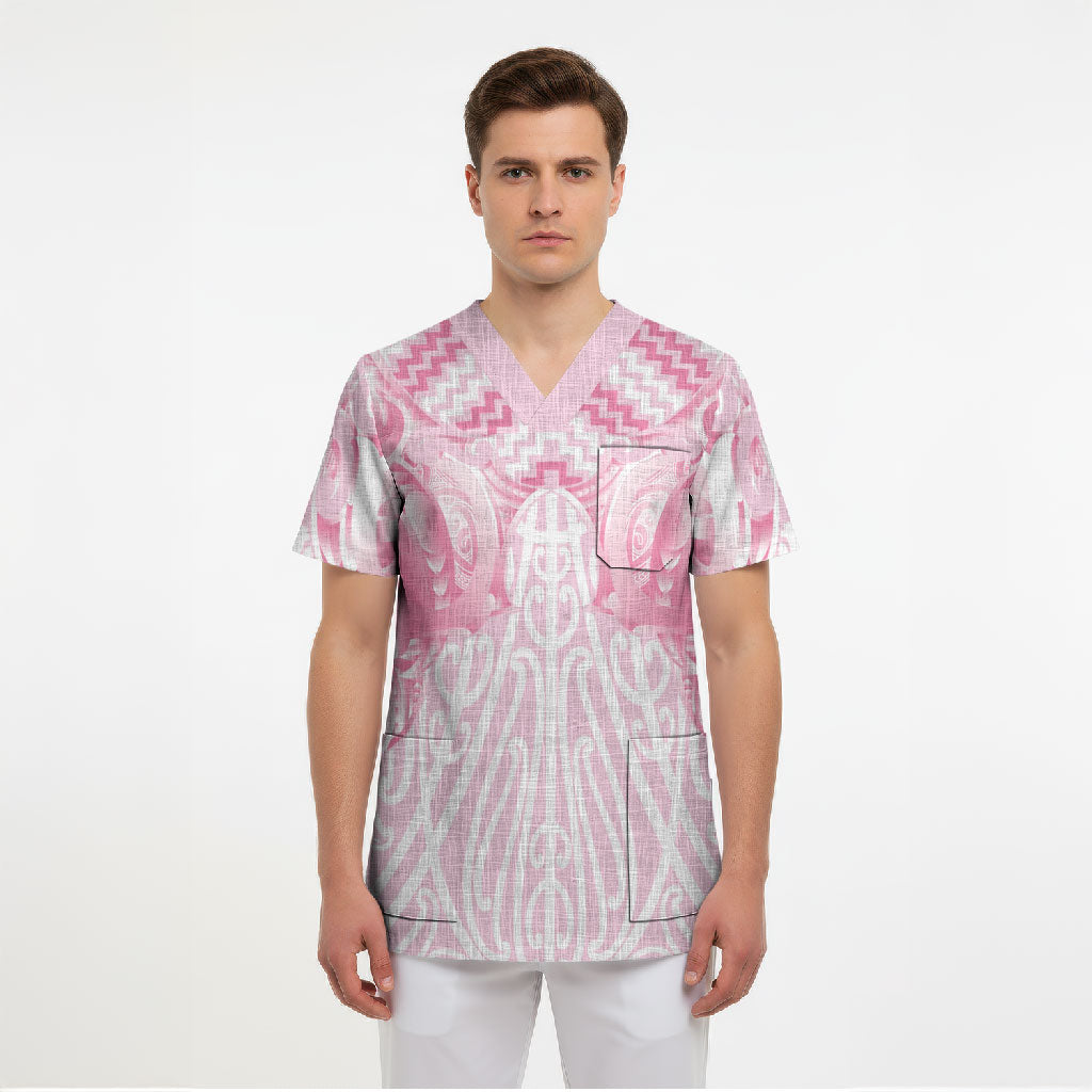 Aotearoa Kowhaiwhai Poutama Pink Motif Scrub Top