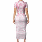 Aotearoa Kowhaiwhai Poutama Pink Motif Short Sleeve Bodycon Dress