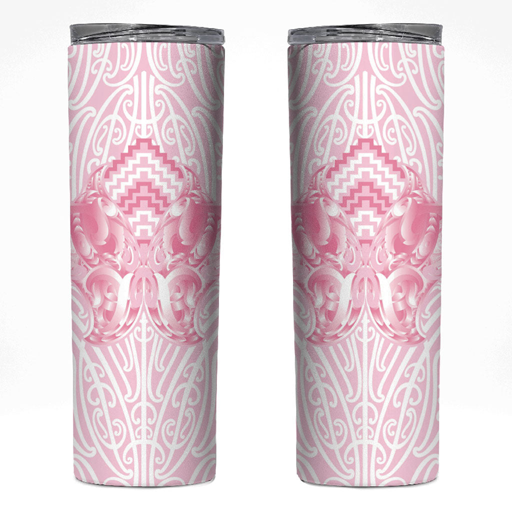 Aotearoa Kowhaiwhai Poutama Pink Motif Skinny Tumbler