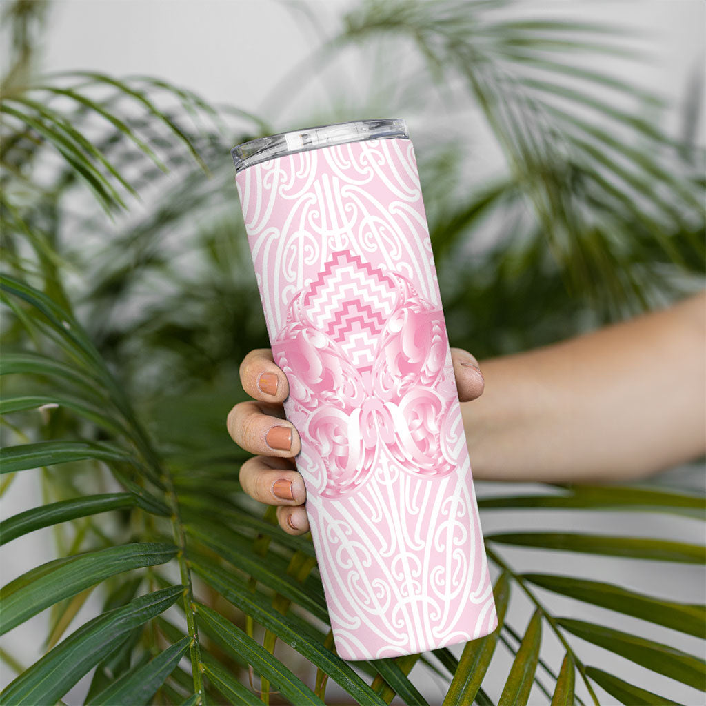 Aotearoa Kowhaiwhai Poutama Pink Motif Skinny Tumbler