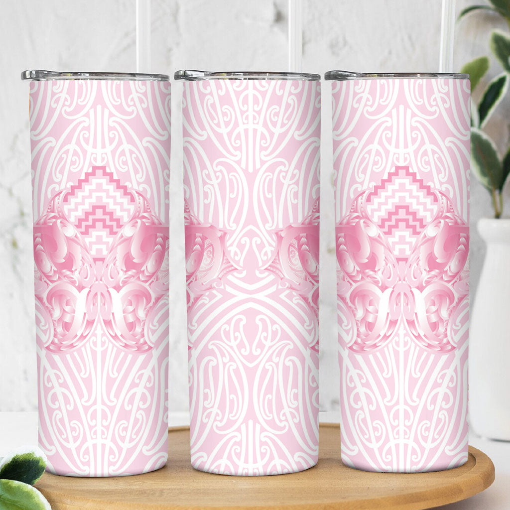 Aotearoa Kowhaiwhai Poutama Pink Motif Skinny Tumbler