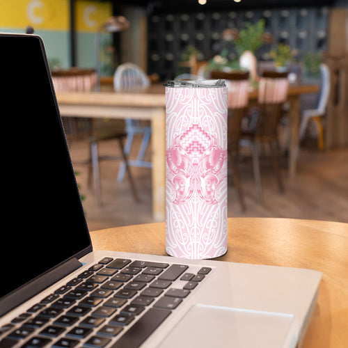 Aotearoa Kowhaiwhai Poutama Pink Motif Skinny Tumbler