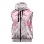 Aotearoa Kowhaiwhai Poutama Pink Motif Sleeveless Zip Hoodie