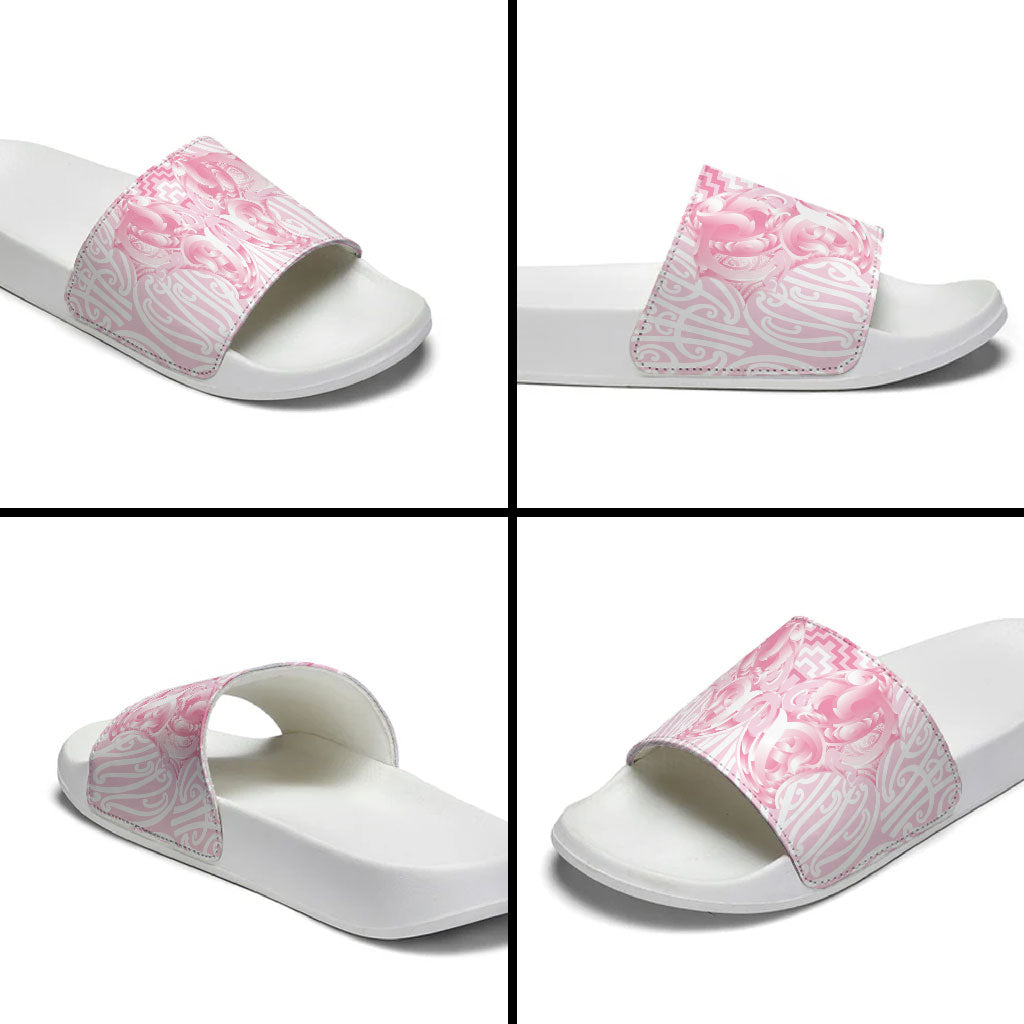 Aotearoa Kowhaiwhai Poutama Pink Motif Slide Sandals