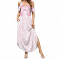 Aotearoa Kowhaiwhai Poutama Pink Motif Summer Maxi Dress