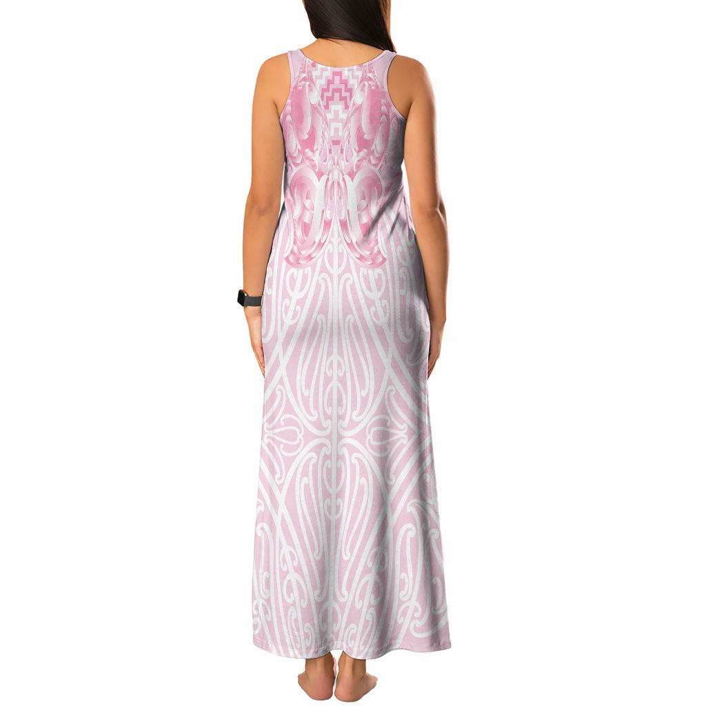 Aotearoa Kowhaiwhai Poutama Pink Motif Tank Maxi Dress